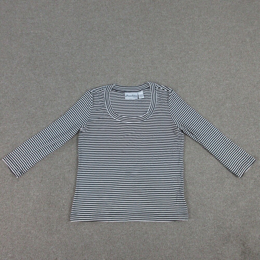 Chico's Shirt Womens 1 US Small Black White Striped Private Edition Pullover